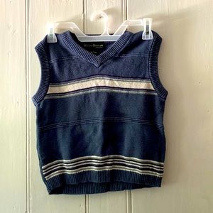 Blue, white, green striped knit sweater vest